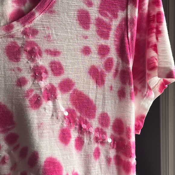 INC International Concepts Pink & white tie-dyed T-shirt with sequins | L - Picture 6 of 6